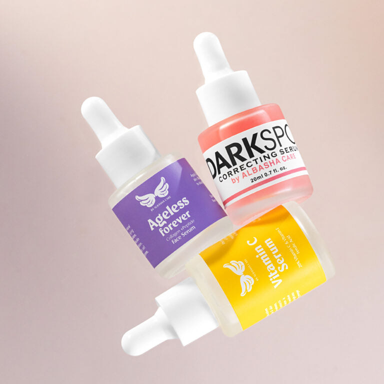Premium Face Serum Collection – Vitamin C, Dark Spot Correcting & Collagen Peptide Serums | Albasha Care